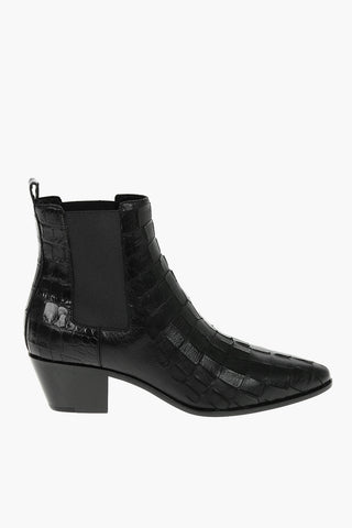 5cm Crocodile Effect Leather CROCK Chelsea Booties