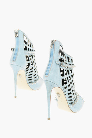 12,5cm Denim Open Toe Cut Out Ankle Boots with Studded