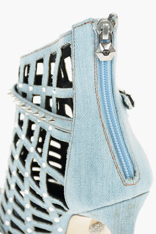 12,5cm Denim Open Toe Cut Out Ankle Boots with Studded