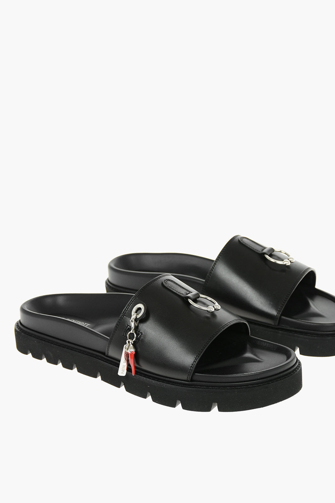 Neil Barrett – Leather PIERCED PUNK Slides with Chili Pepper Charm ...