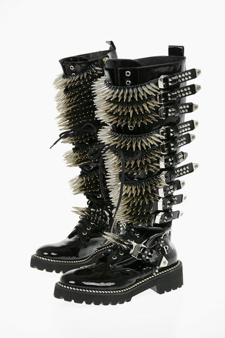 4,5cm Studded and Buckles Lace Up Boots