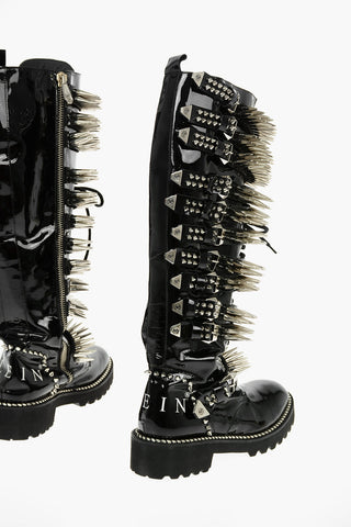 4,5cm Studded and Buckles Lace Up Boots