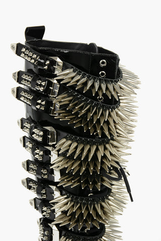 4,5cm Studded and Buckles Lace Up Boots
