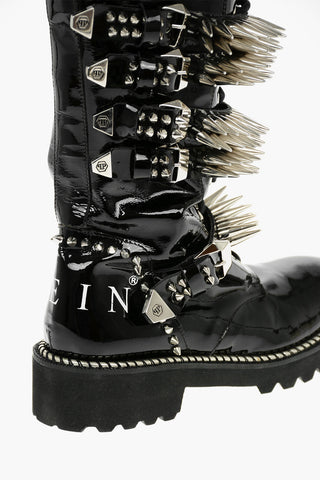 4,5cm Studded and Buckles Lace Up Boots