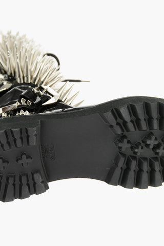 4,5cm Studded and Buckles Lace Up Boots
