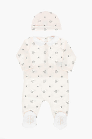 All Over Monogram Romper Suit and Hat BIBI Set