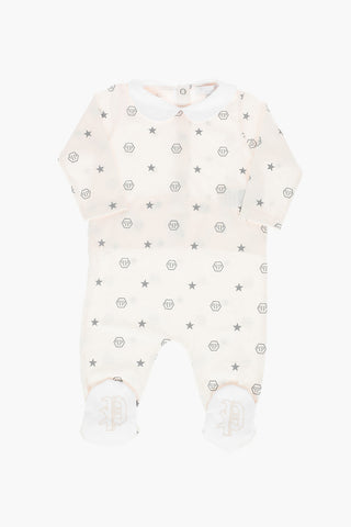 All Over Monogram Romper Suit and Hat BIBI Set