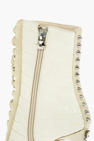 11,5cm Leather Crocodile Effect Open Toe Lace-Up Boots with Studs Detail on the Back