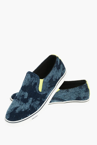Denim Slip On Sneakers with Fluo Details