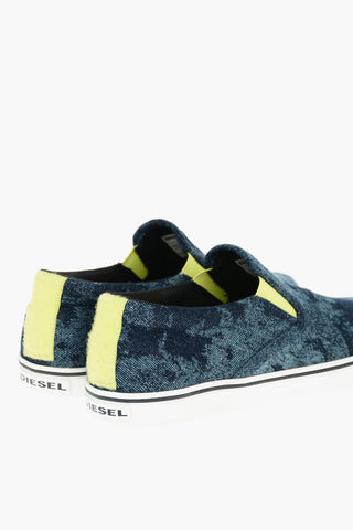 Denim Slip On Sneakers with Fluo Details