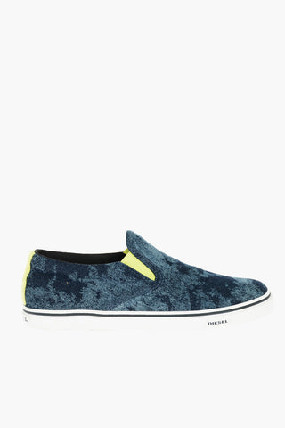 Denim Slip On Sneakers with Fluo Details