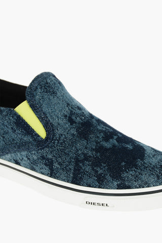 Denim Slip On Sneakers with Fluo Details