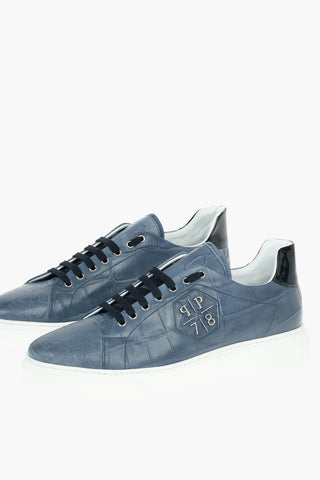 EST.1978 Leather Crocodile Effect Low-Top Sneakers with Contrasting Lace