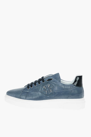 EST.1978 Leather Crocodile Effect Low-Top Sneakers with Contrasting Lace
