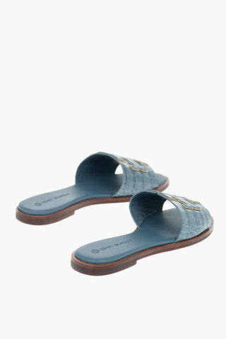 Crocodile Effect Leather Slippers with Lurex Details