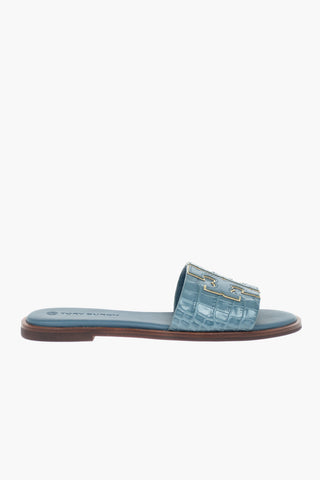 Crocodile Effect Leather Slippers with Lurex Details