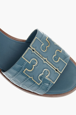 Crocodile Effect Leather Slippers with Lurex Details