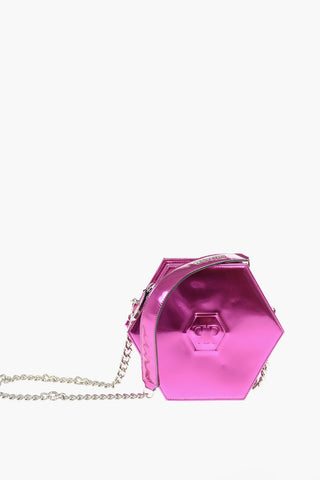 Patent Faux Leather Mini Shoulder Bag with Chain
