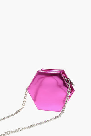 Patent Faux Leather Mini Shoulder Bag with Chain
