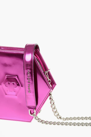 Patent Faux Leather Mini Shoulder Bag with Chain