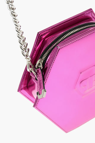 Patent Faux Leather Mini Shoulder Bag with Chain