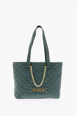 LOVE Quilted Faux Leather Tote Bag with Gold Details
