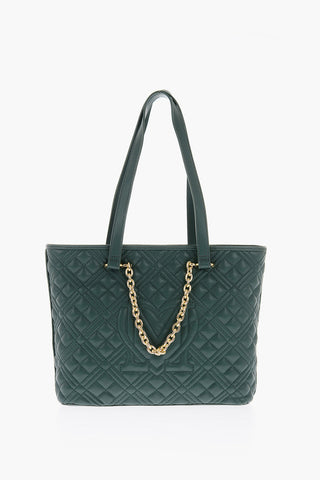 LOVE Quilted Faux Leather Tote Bag with Gold Details
