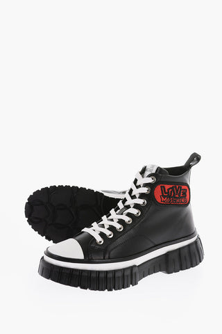 LOVE Contrasting Laces Leather High-Top Sneakers with Side Zip