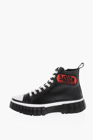 LOVE Contrasting Laces Leather High-Top Sneakers with Side Zip