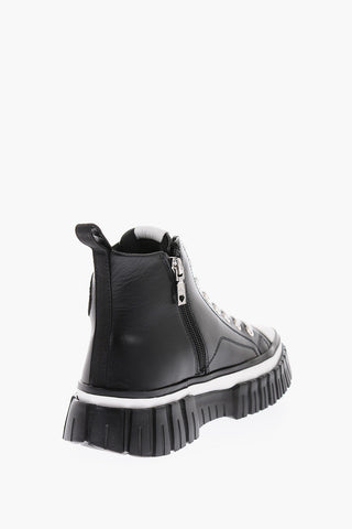 LOVE Contrasting Laces Leather High-Top Sneakers with Side Zip