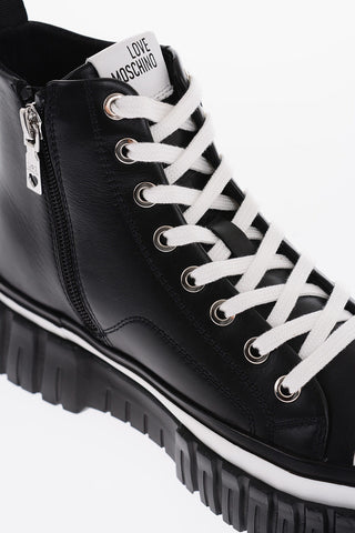 LOVE Contrasting Laces Leather High-Top Sneakers with Side Zip