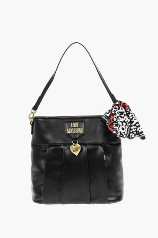 LOVE Faux Leather Shoulder Bag with Shape Heart and Removable Foulard
