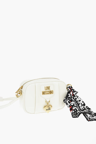 LOVE Faux Leather Crossbody Bag with Heart-shaped Charm and Foulard