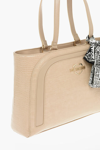 LOVE Borsa Tote in Ecopelle Effetto Coccodrillo con Foulard Stampato Removibile