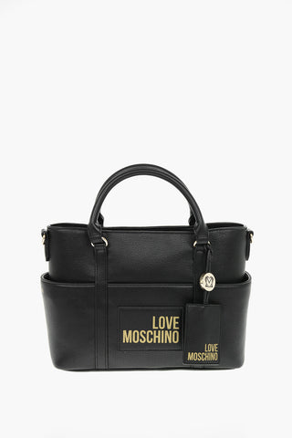  LOVE Logo Printed Faux Leather Tote Bag
