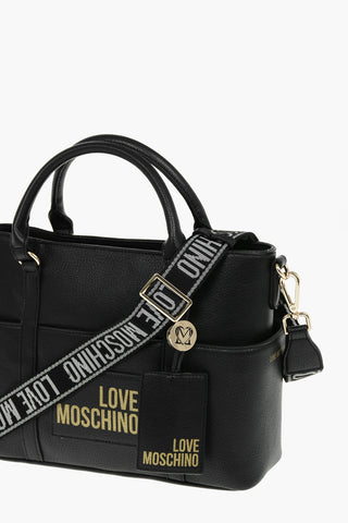  LOVE Logo Printed Faux Leather Tote Bag