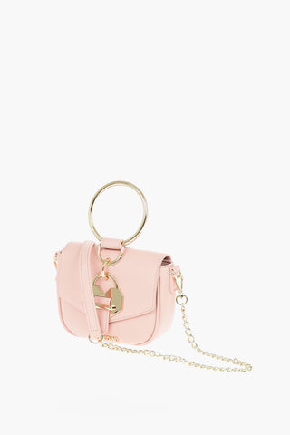 LOVE Faux Leather Golden Handle Bracelet Bag with Removable Shoulder Strap