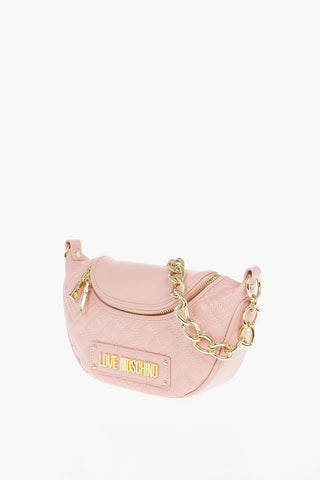 LOVE Quilted Faux Leather Shoulder Bag with Golden Chain