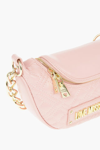 LOVE Quilted Faux Leather Shoulder Bag with Golden Chain