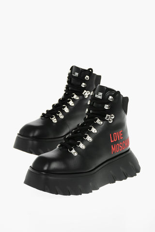 LOVE Anfibi in Eco Pelle con Suola Chunkly con Lacci Intrecciati 6cm