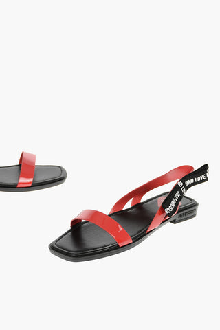 LOVE Square Toe Patent Faux Leather Sandals