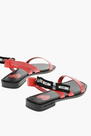 LOVE Square Toe Patent Faux Leather Sandals