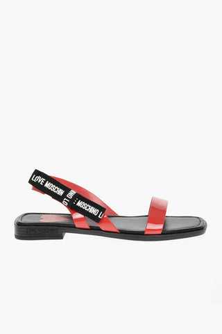 LOVE Square Toe Patent Faux Leather Sandals