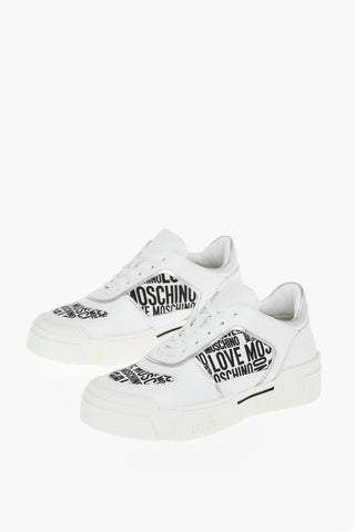 LOVE 4cm Leather TEXT50 Sneakers with Logoed Fabric and Platform