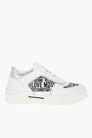 LOVE 4cm Leather TEXT50 Sneakers with Logoed Fabric and Platform