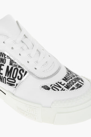 LOVE 4cm Leather TEXT50 Sneakers with Logoed Fabric and Platform