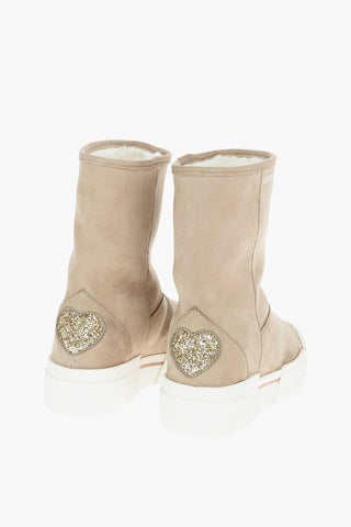 LOVE Faux Suede TEXTURE50 Boots with Glitter Heart Detail