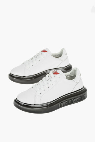 LOVE Sneakers Basse GOMMA40 in Pelle con Platform Logato in Gomma 5cm