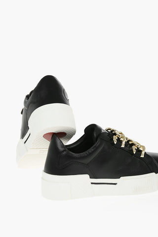 LOVE Contrasting Sole Leather TEXTURE50 Low-Top Sneakers with Embellished Chain