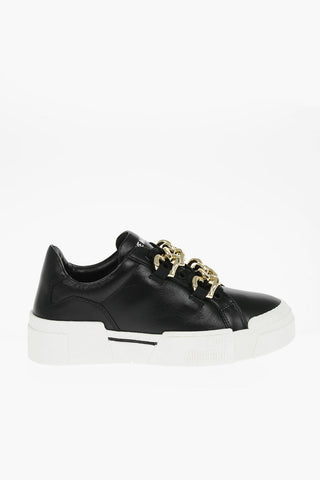 LOVE Contrasting Sole Leather TEXTURE50 Low-Top Sneakers with Embellished Chain
